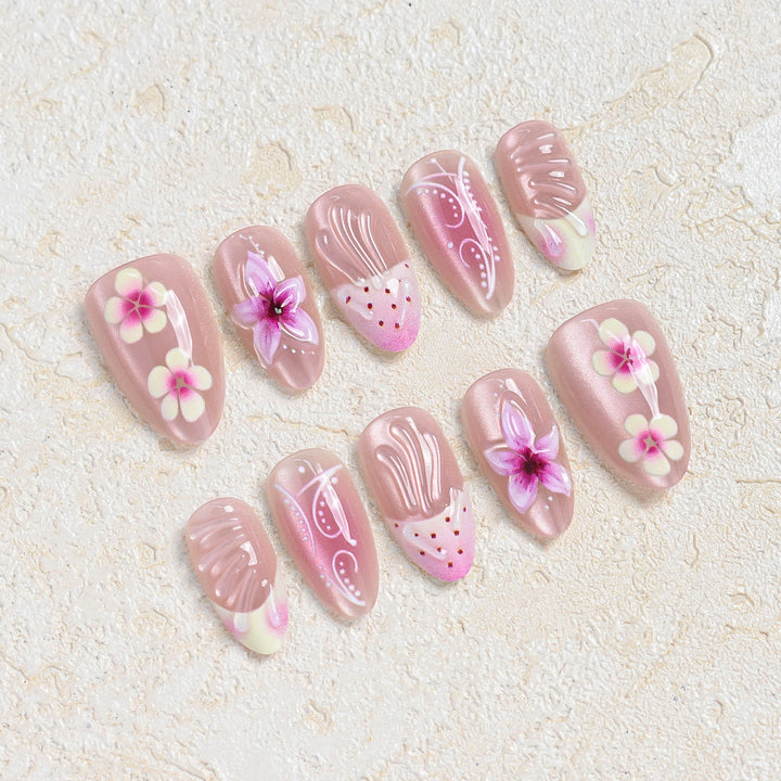 Artistic Floral Design Press-On Nail Set Bowlift