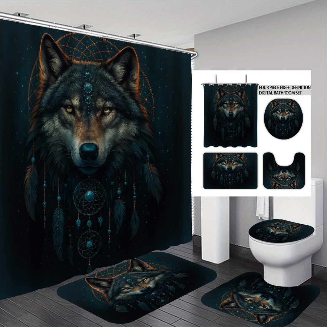 High-Definition Wolf-Themed Bathroom Décor Set Bowlift