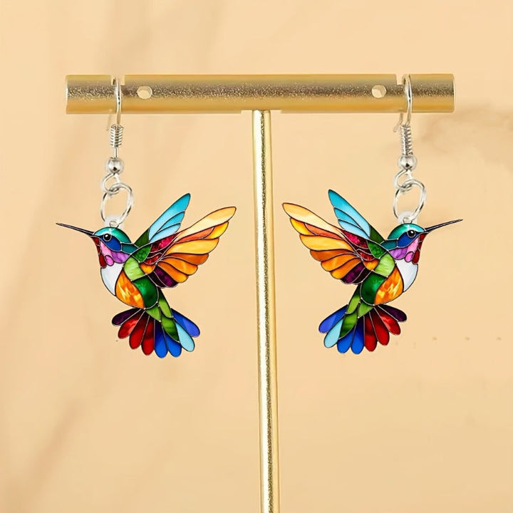Colorful Hummingbird Earrings – Cheerful Hanging Jewelry with Flying Bird | Bowlift