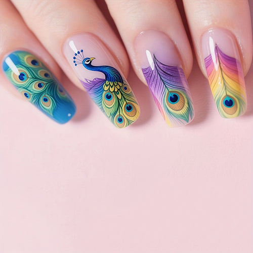 Peacock-Inspired Artistic Nail Set Bowlift