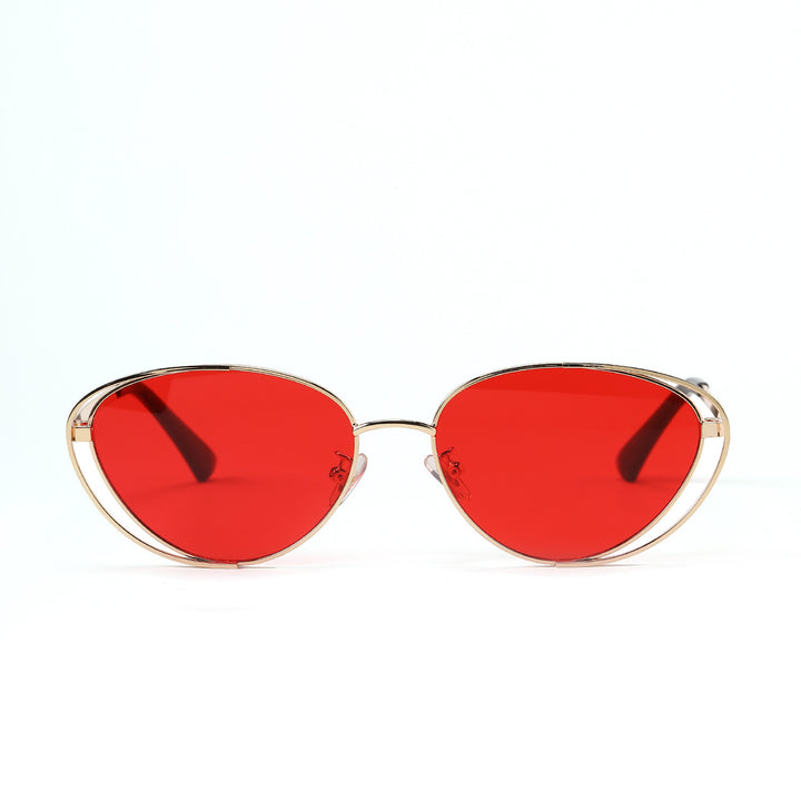 Ladies geometric sunglasses with red lenses and elegant metal frame Bowlift
