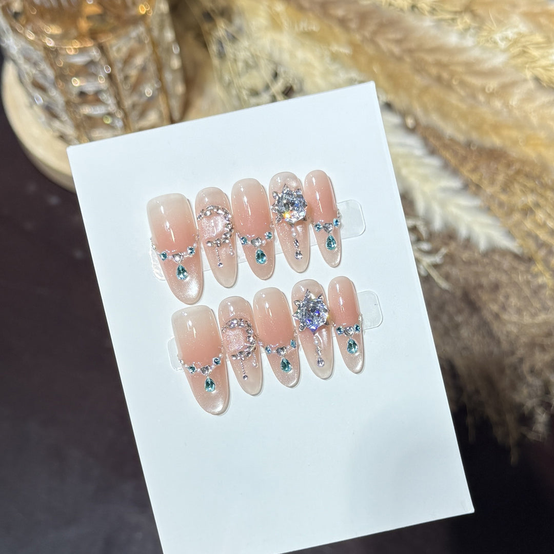 Decorative Press-On Nail Art Set with Unique Gemstone Accents Bowlift