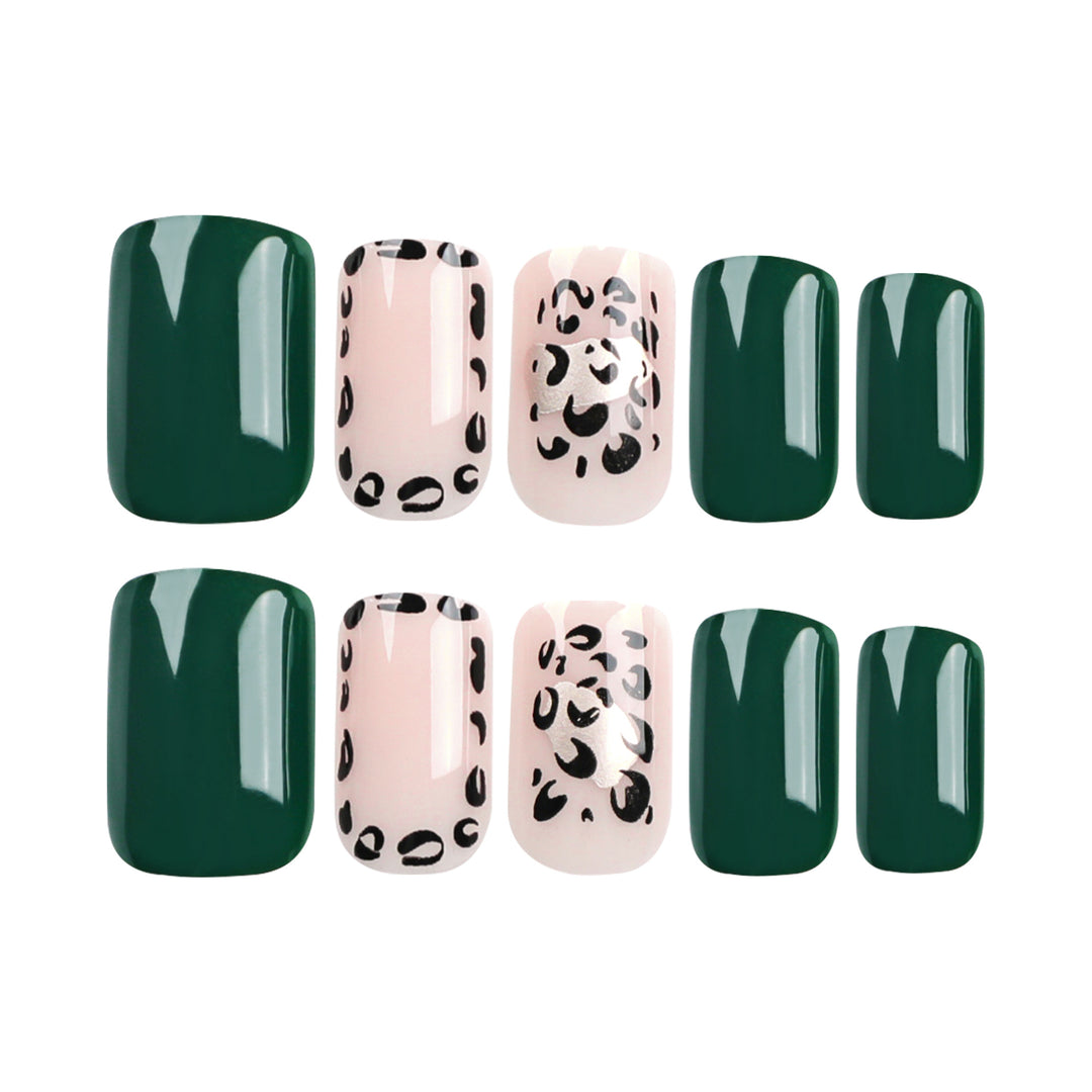 Artful nail art with tasteful green and leopard accents Bowlift