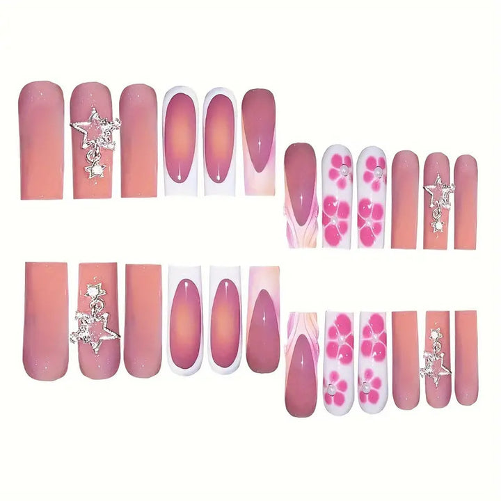 Decorative Floral and Star Press-On Nail Art Bowlift