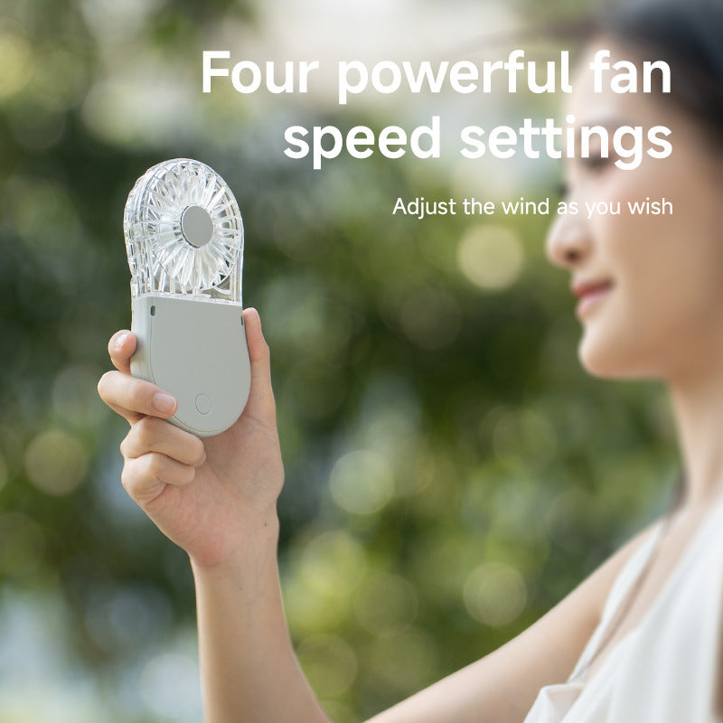 Unisex Portable Rechargeable Handheld Fan with LED Mirror Bowlift