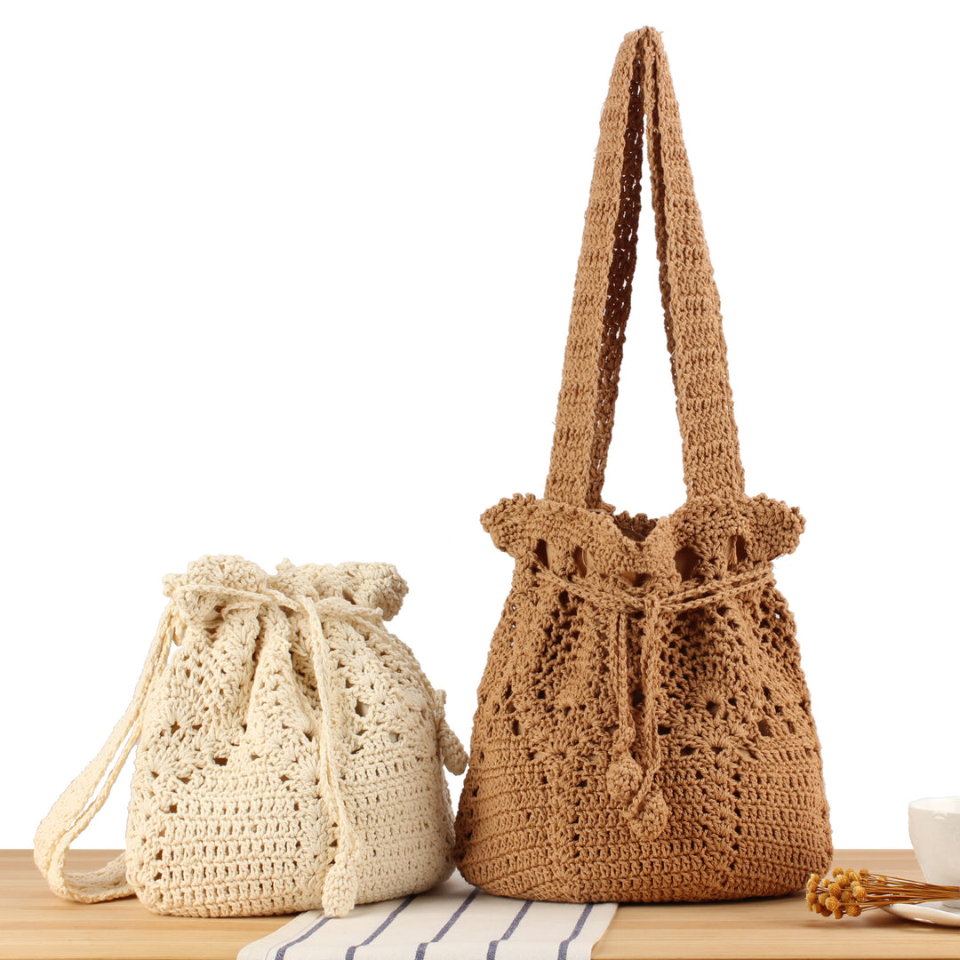 Macrame Shopper Bag with Decorative Drawstring Bowlift