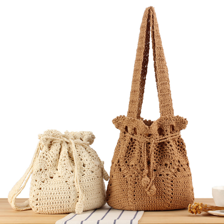 Macrame Shopper Bag with Decorative Drawstring Bowlift