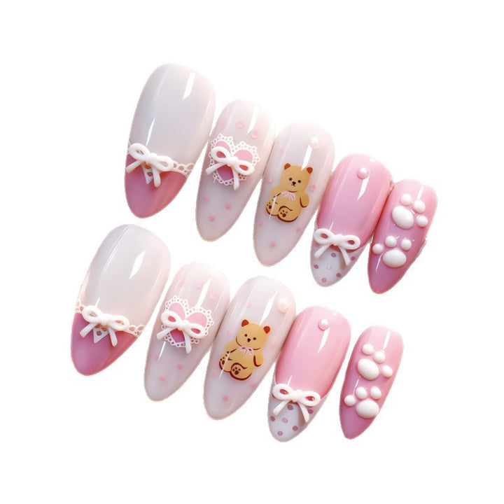 Artistic Bear-Themed Press-On Nail Set Bowlift