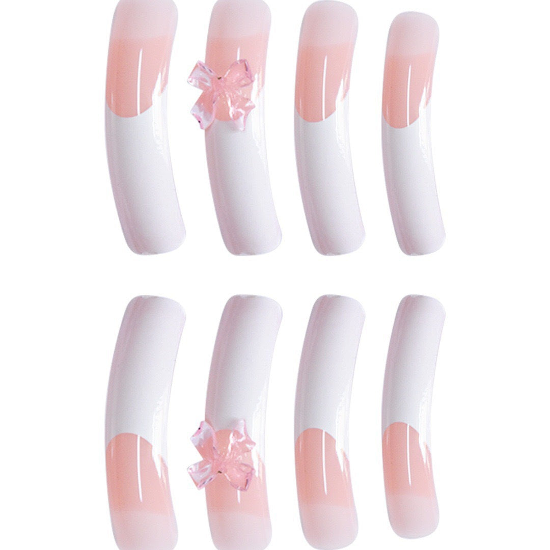 Elegant Bow-Embellished Acrylic Press-On Nails Bowlift