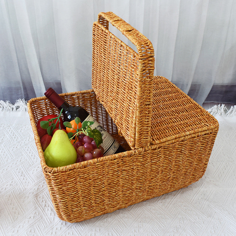 Handcrafted Natural Wicker Picnic Basket Bowlift
