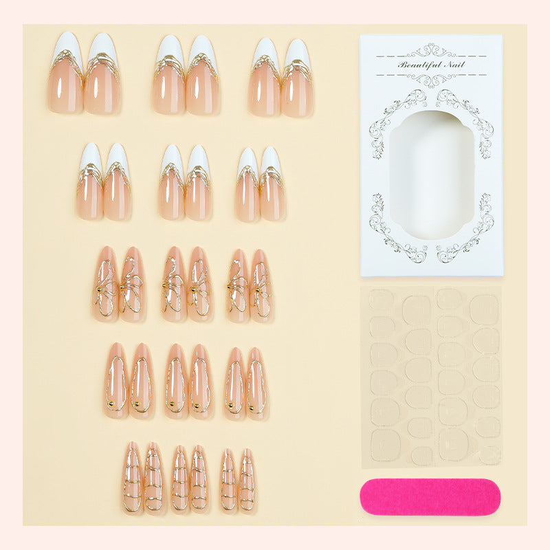 Artificial nail set with elegant floral golden accent Bowlift