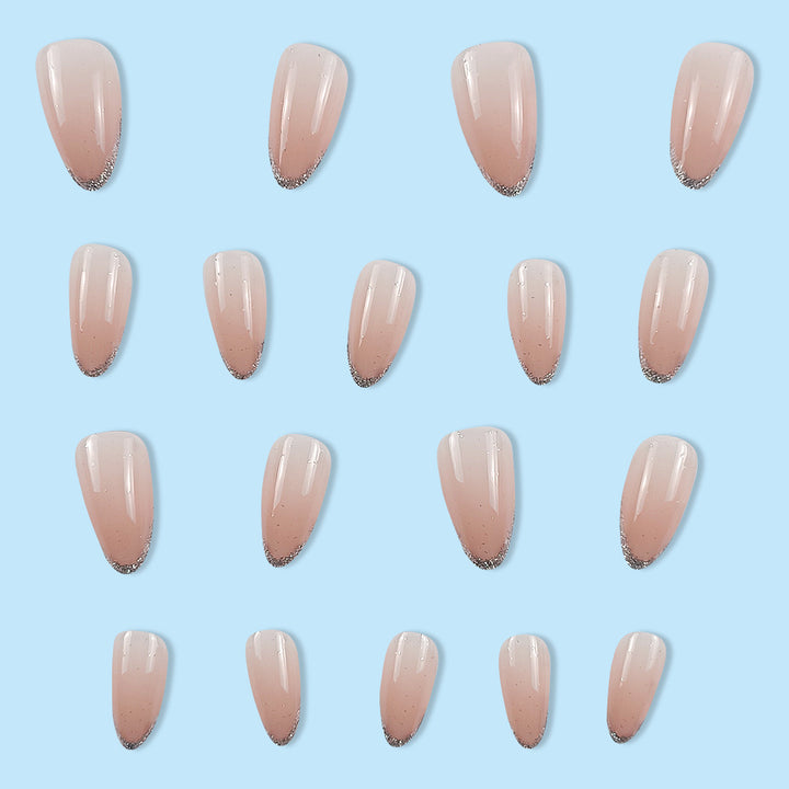 Elegant Glittered Almond-Shaped Press-On Nail Tips Bowlift