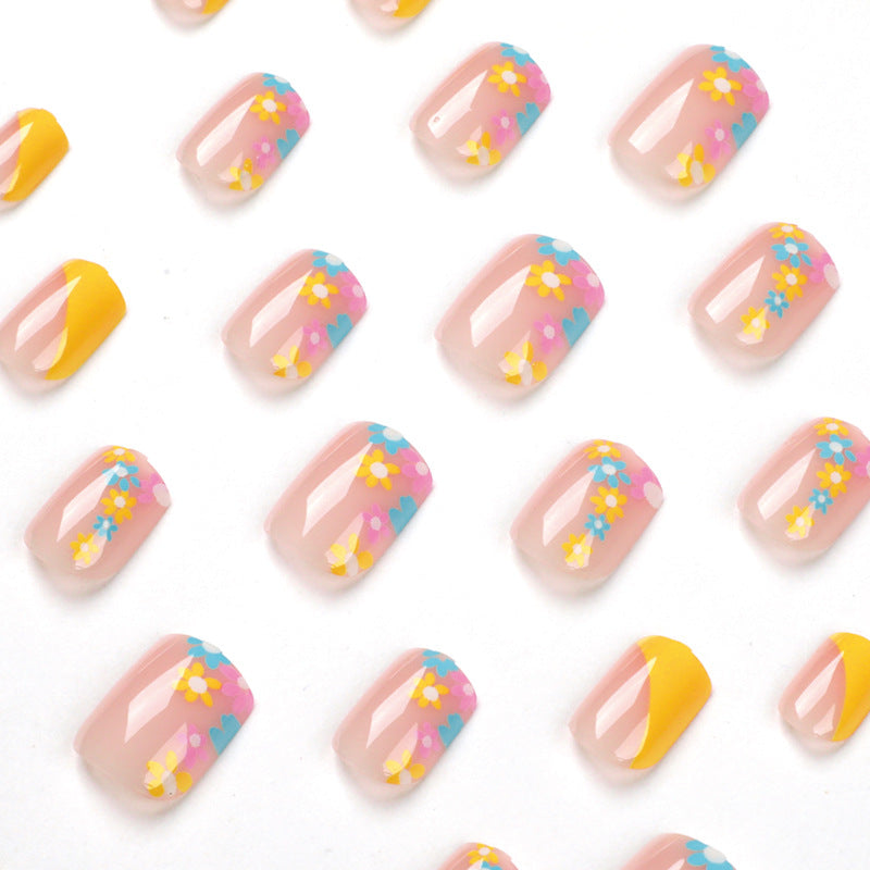 Artful Nail Extensions with Floral Pattern Bowlift