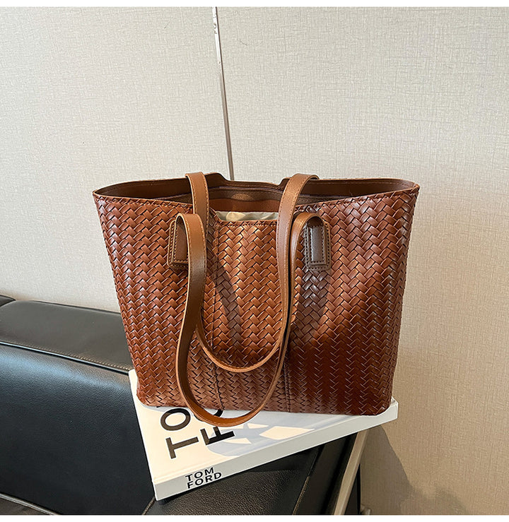 Woven Leather Shoulder Tote Bag Bowlift