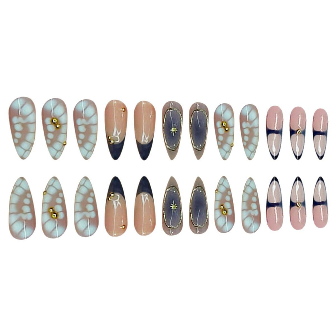 Premium Artistic Stiletto Press-On Nails with Gold Accents Bowlift