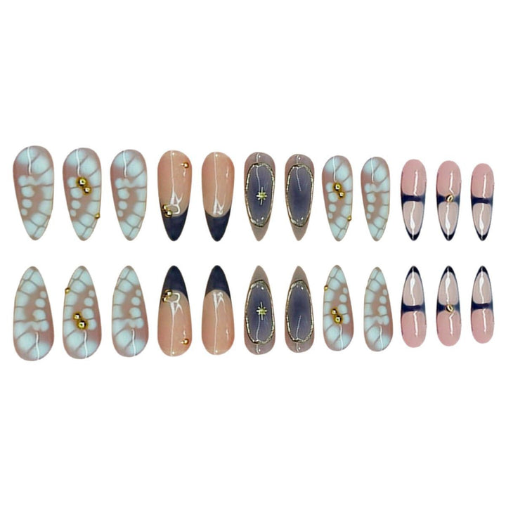 Premium Artistic Stiletto Press-On Nails with Gold Accents Bowlift
