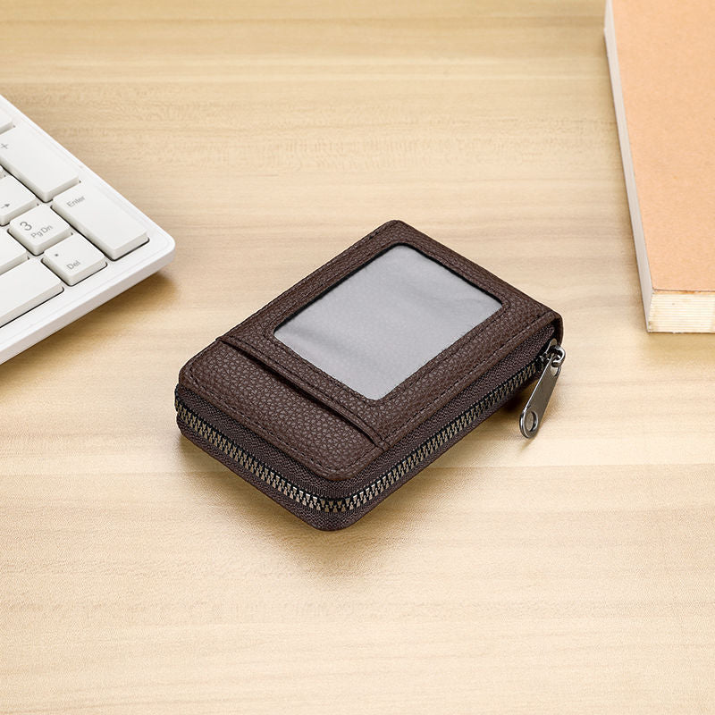 RFID-Blocking Textured Leather Zip Card Holder Bowlift