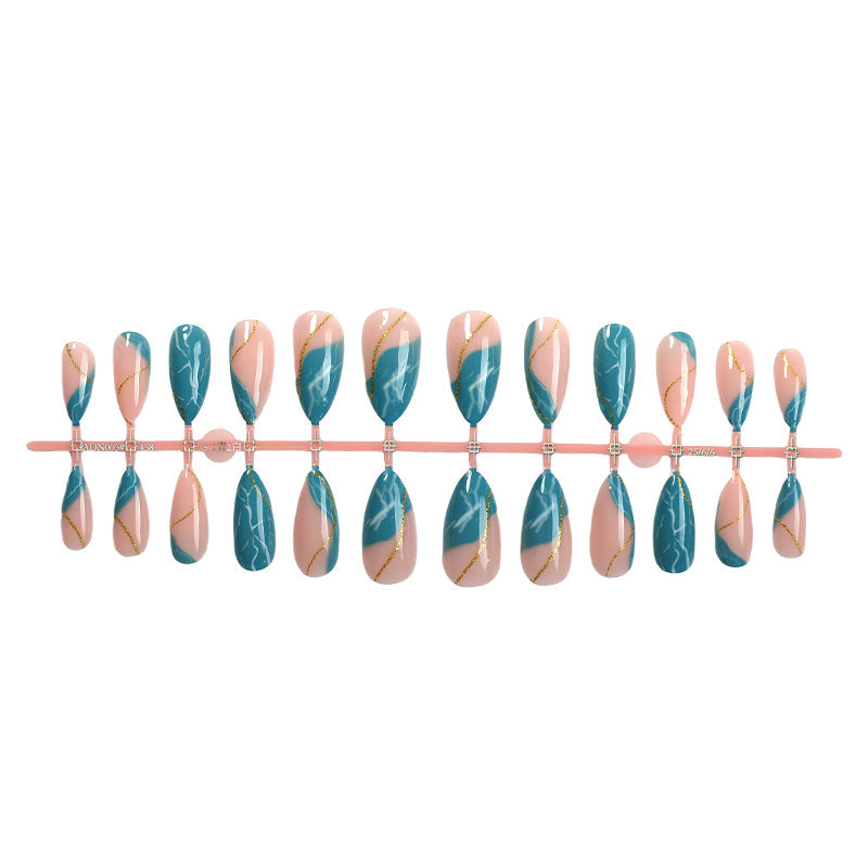 Elegant Decorative Press-On Nail Set with Marble and Gold Accents Bowlift