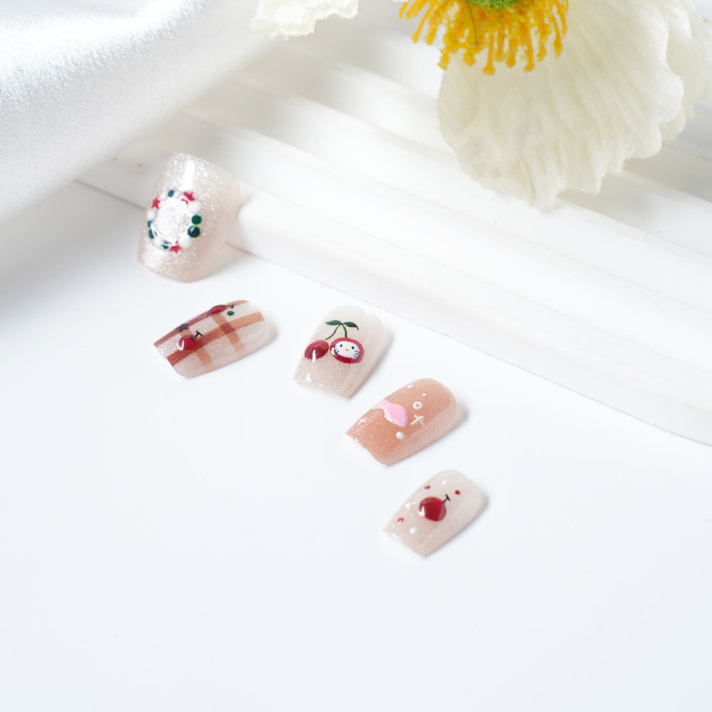 Artistic Press-On Nail Set with Whimsical Designs Bowlift