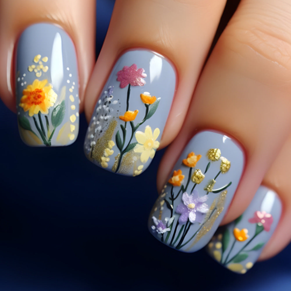 Floral-Embellished Press-On Nail Art Bowlift