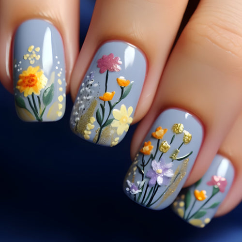 Floral-Embellished Press-On Nail Art Bowlift