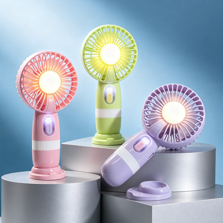 Women's Portable Hand Fan with LED Light Bowlift