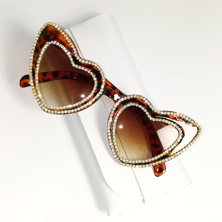 Rhinestone-Embellished Heart-Shaped Sunglasses Bowlift