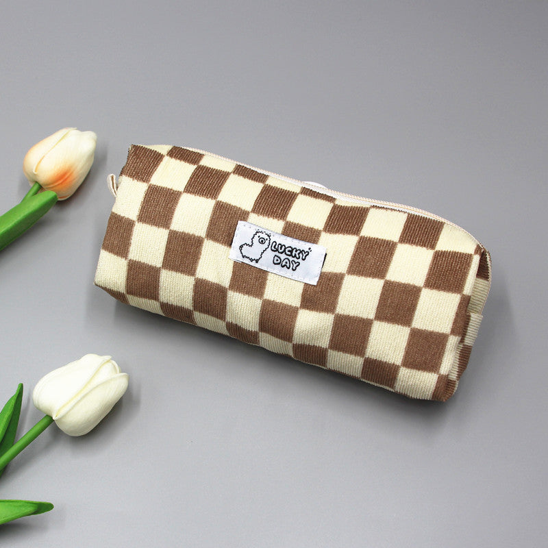 Checked Pattern Zippered Pencil Case Bowlift