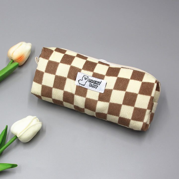 Checked Pattern Zippered Pencil Case Bowlift