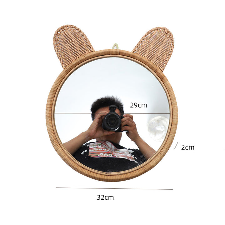 Round Wall Mirror with Rattan Design Bowlift