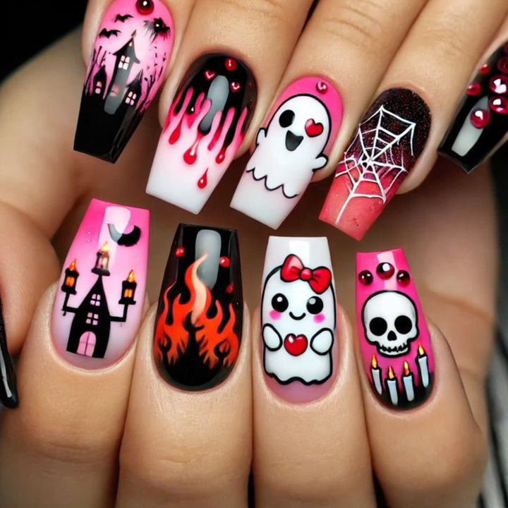 Halloween-Themed Artistic Acrylic Nail Art Extensions Bowlift