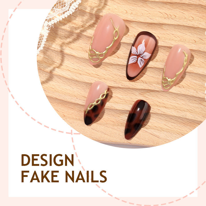 Artificial nail set with elegant floral decor and glitter elements Bowlift