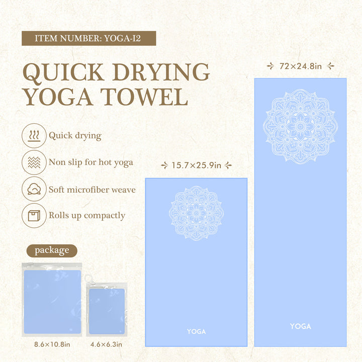 Quick-Drying Non-Slip Microfiber Yoga Towel with Mandala Grip Pattern Bowlift