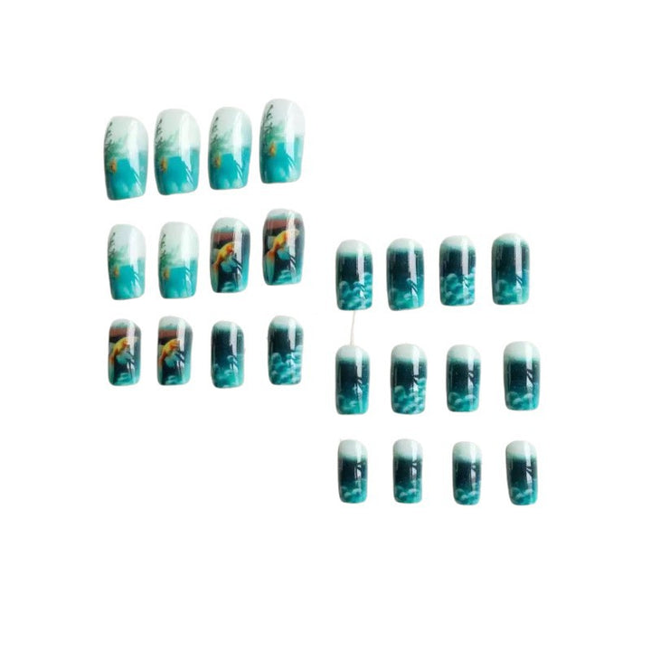 Artificial nails with 3D water drops and fish design Bowlift