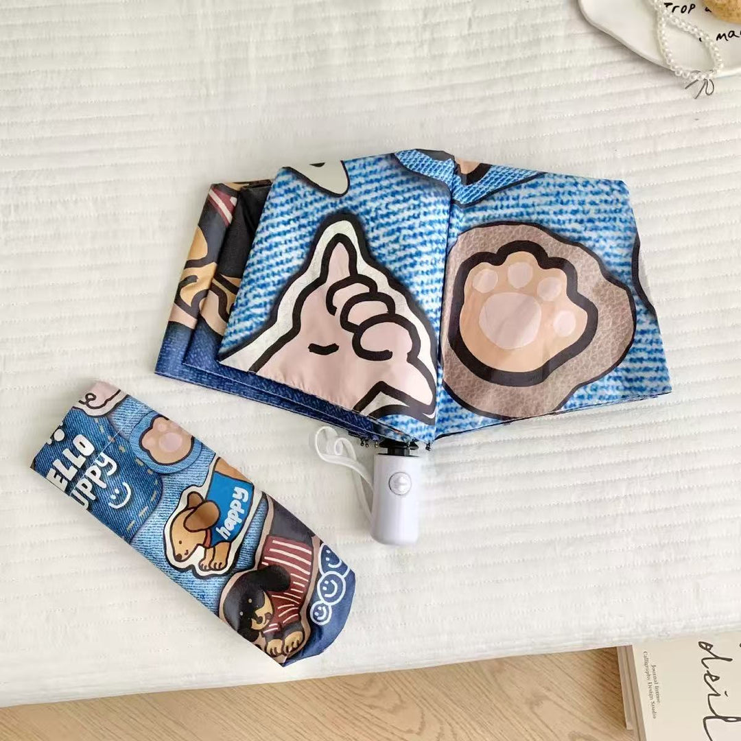 Ladies Folding Umbrella with Cute Dog Designs Bowlift