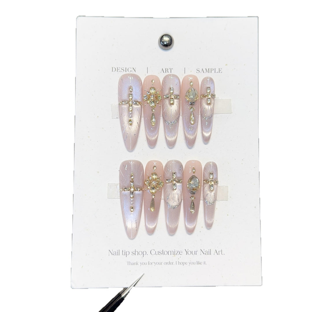 Artificial nails with elegant rhinestone and glitter details Bowlift