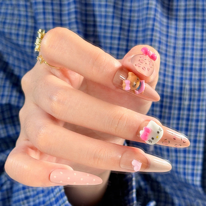 Cute Character Press-On Nails Set Bowlift
