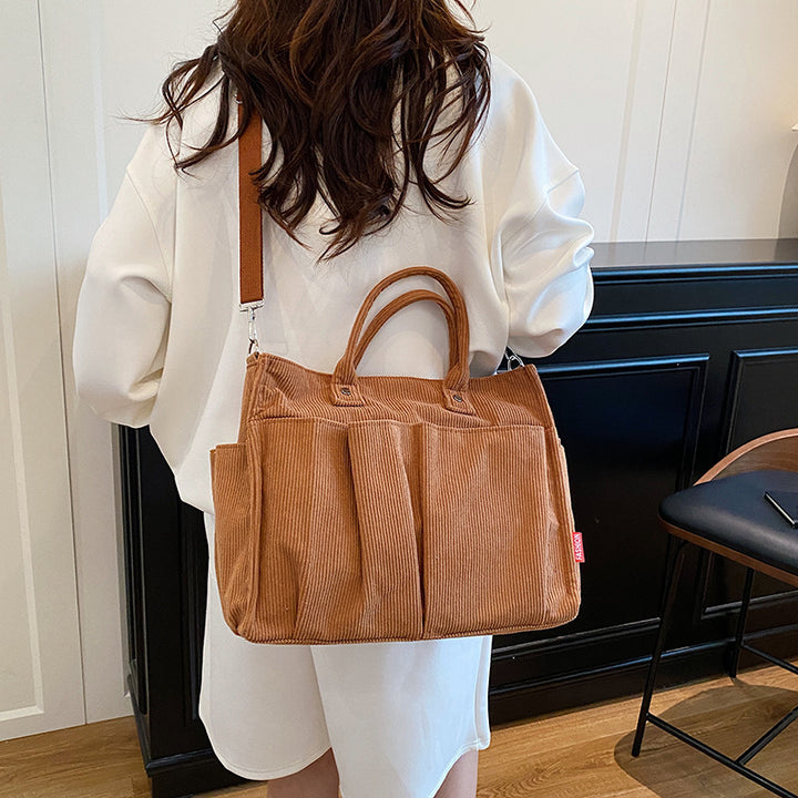 Corduroy Multi-Pocket Tote Bag Bowlift