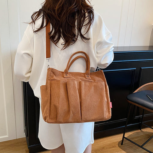 Corduroy Multi-Pocket Tote Bag Bowlift
