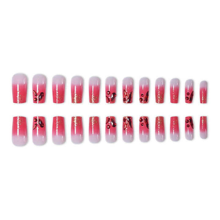 Decorative Acrylic Press-On Nail Set with Gemstone Accents Bowlift