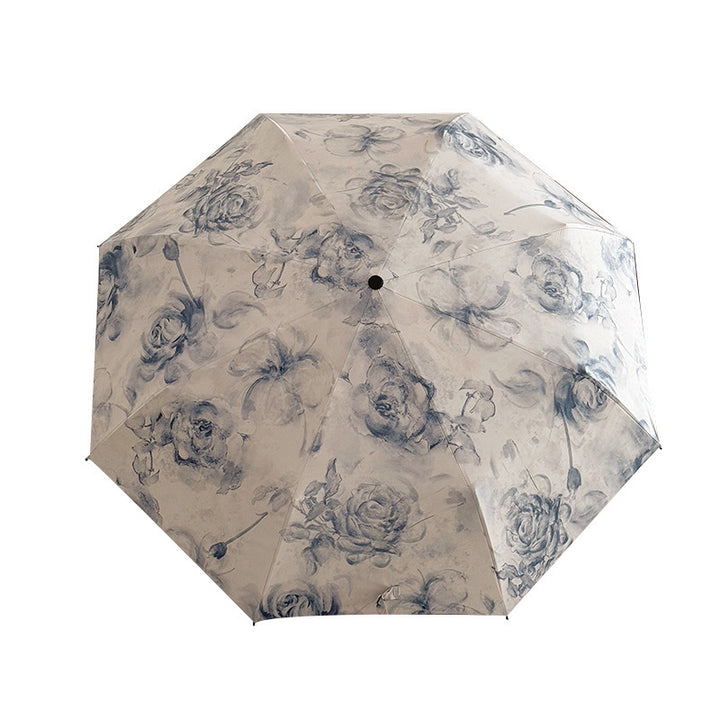 Ladies Foldable Umbrella with Floral Patterns and Carry Bag Bowlift