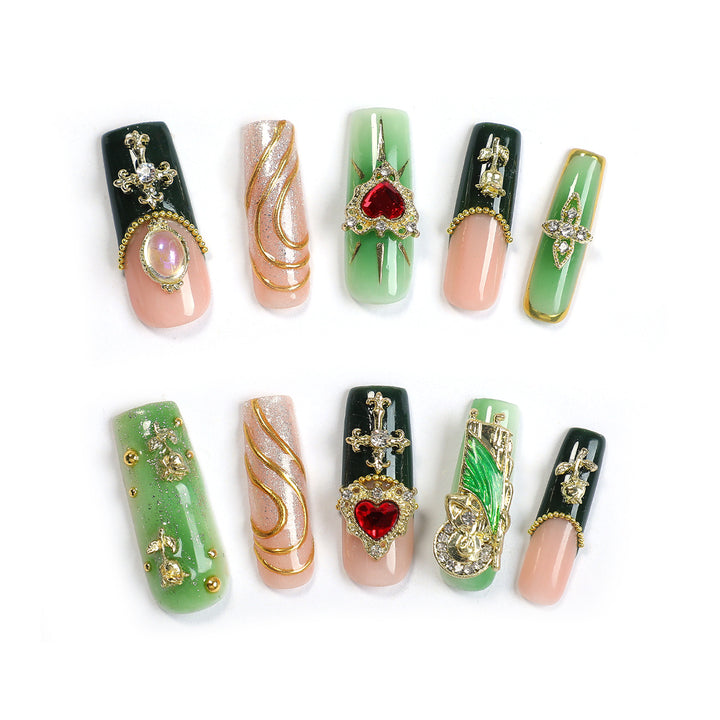 Artificial nail set with luxurious 3D embellishments Bowlift