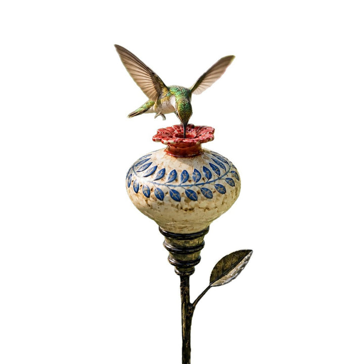 Vintage Ceramic Hummingbird Feeder Garden Stake