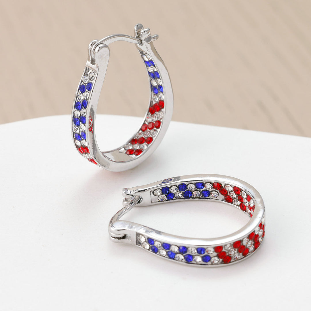 Women's Pavé Hoop Earrings with Crystal Decoration and Hinge Closure Bowlift