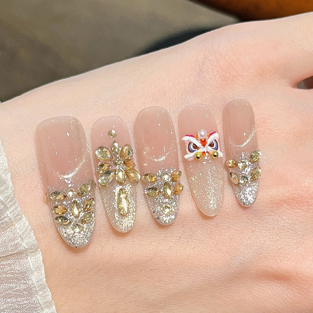 Decorative Rhinestone Floral Press-On Nail Set Bowlift