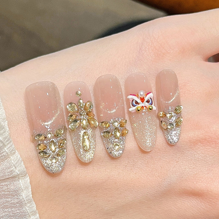 Decorative Rhinestone Floral Press-On Nail Set Bowlift