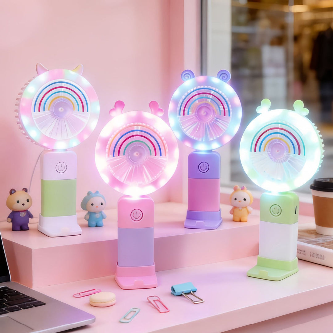 Women's Portable LED Hand Fan with Creative Light Effects Bowlift