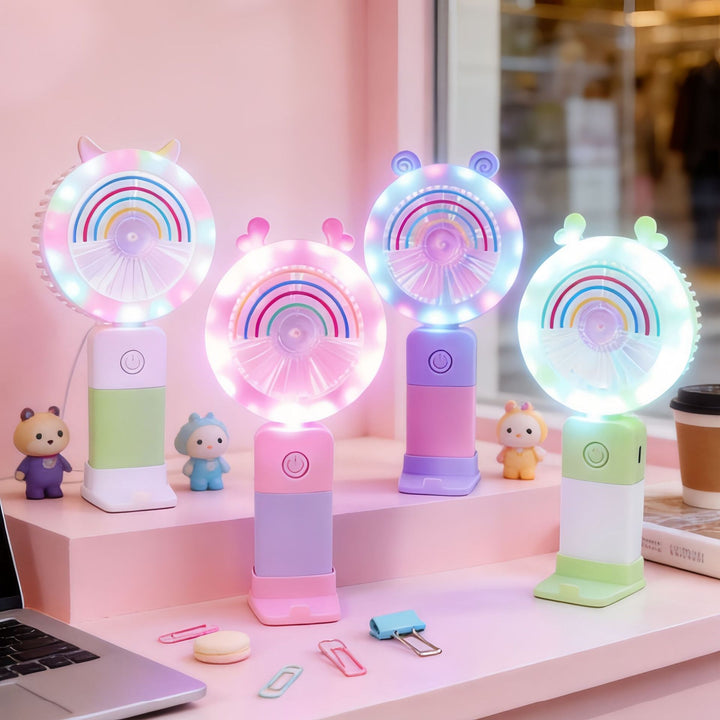 Women's Portable LED Hand Fan with Creative Light Effects Bowlift