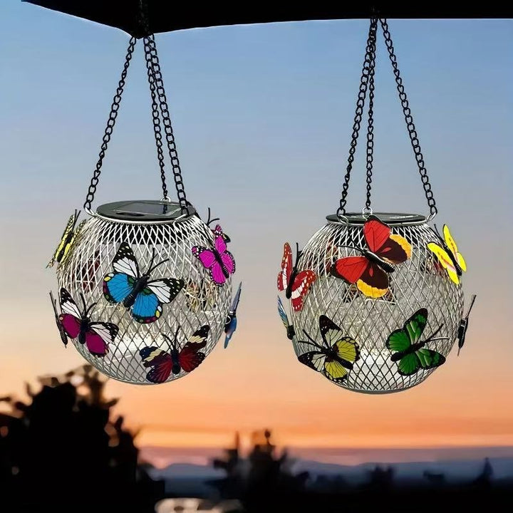 Solar Hanging Outdoor Lanterns With Vintage-Style LED Filament Bulb And Metal Cage Waterproof Suspension Bowlift