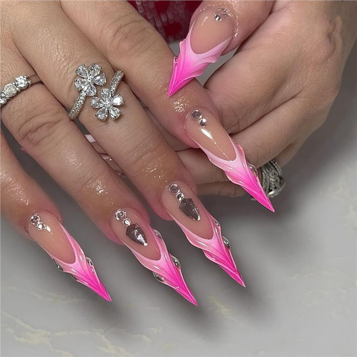 Stiletto Press-On Nail Extensions with Rhinestone Accents Bowlift